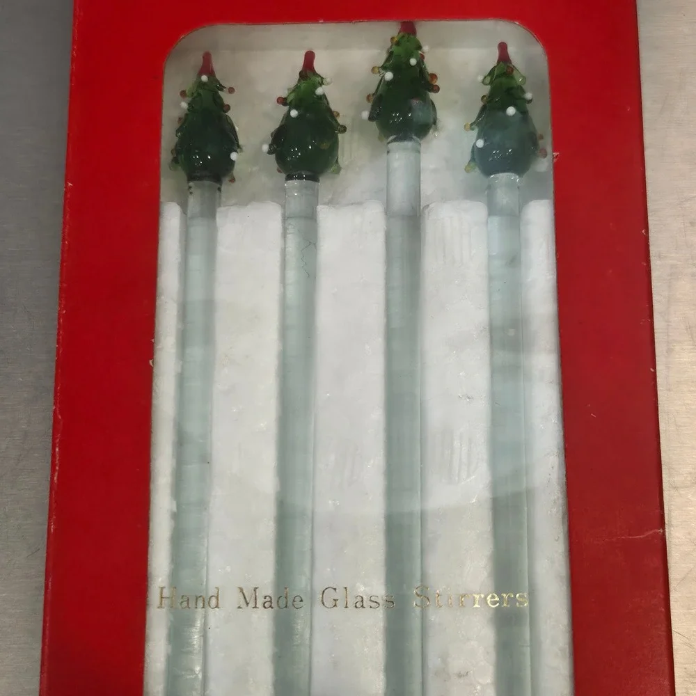 Drulane Designs Towle Handmade Glass Stirrers Christmas Tree Set 4 37177 Green